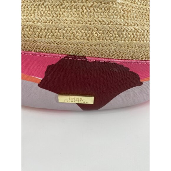 Trina Turk Rainbow Petals Floral Straw Satchel Crossbody Bag Bamboo Handles - Picture 3 of 9